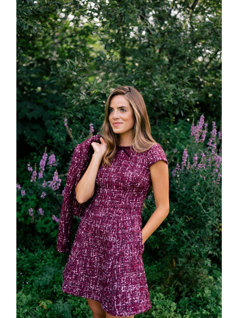 Gal Meets Glam Nell Burgundy Red Tweed Boucle Dress Size 8